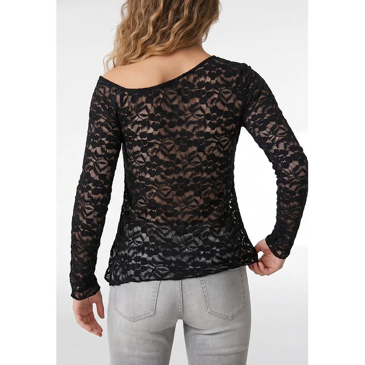 Polera Encaje Mujer Manga Larga Negro 3