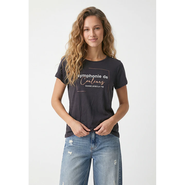 Polera Estampado Mujer Gris 1
