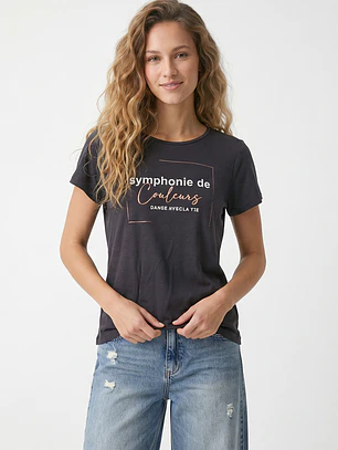 Polera Estampado Mujer Gris