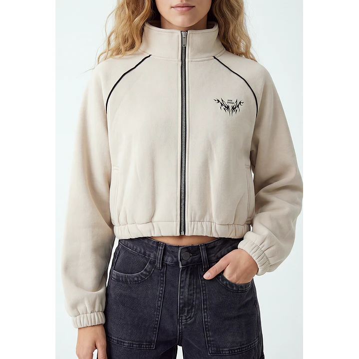 Polerón Crop Mujer Beige 2