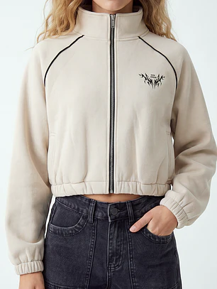 Polerón Crop Mujer Beige