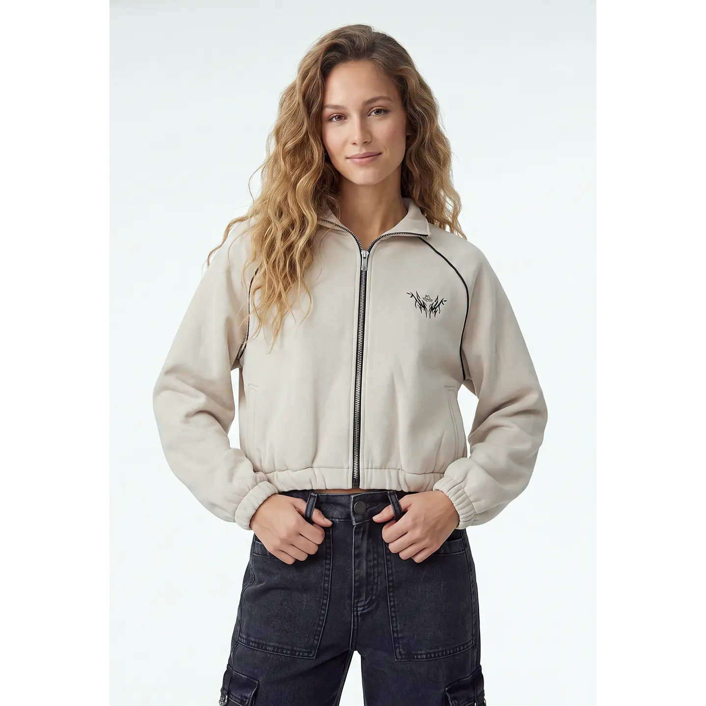 Polerón Crop Mujer Beige 1