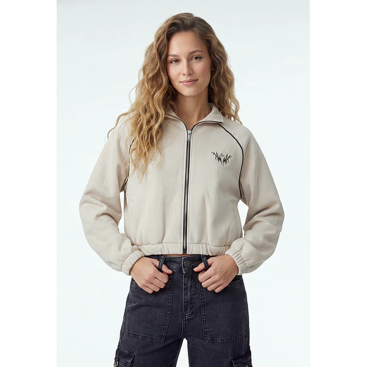 Polerón Crop Mujer Beige 1