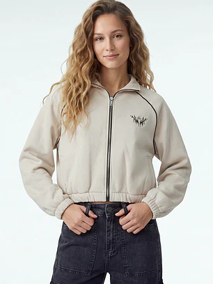 Polerón Crop Mujer Beige