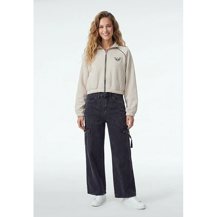 Polerón Crop Mujer Beige 4
