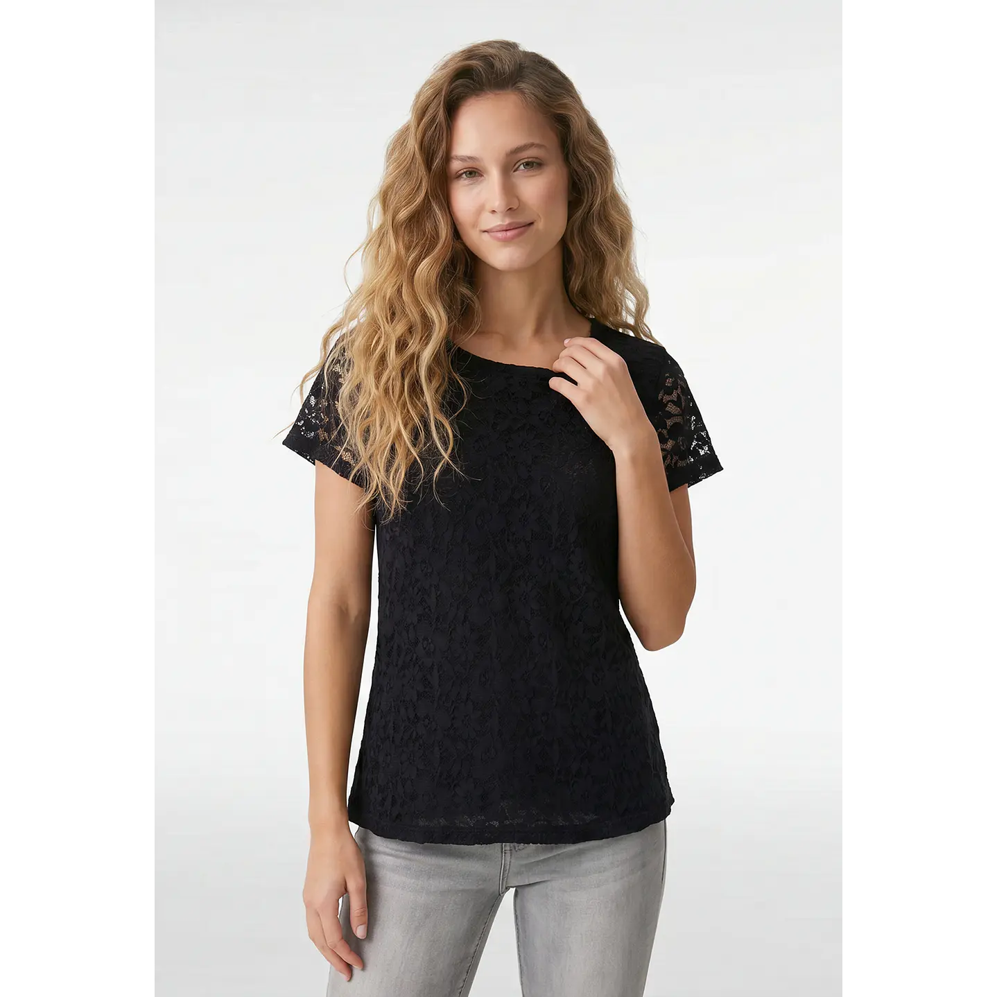 Polera Encaje Mujer Negro 1