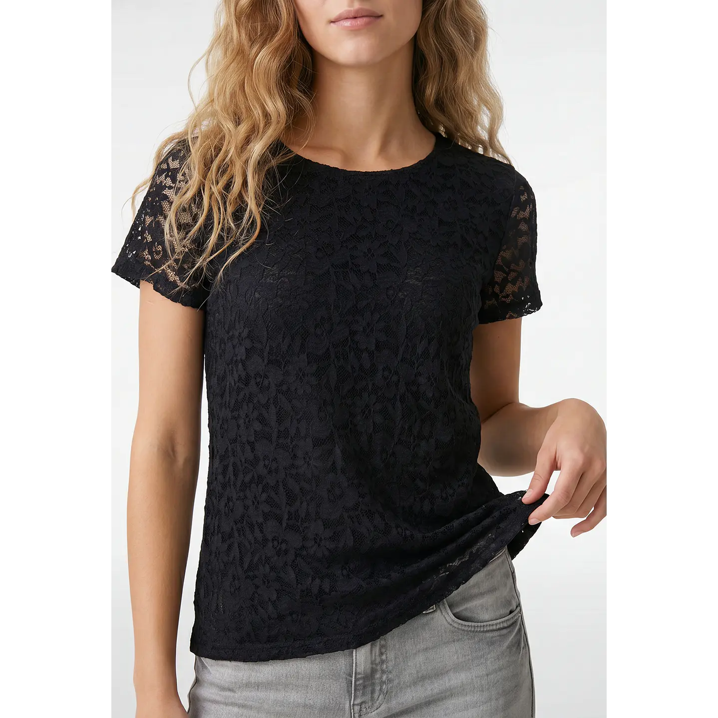 Polera Encaje Mujer Negro 2