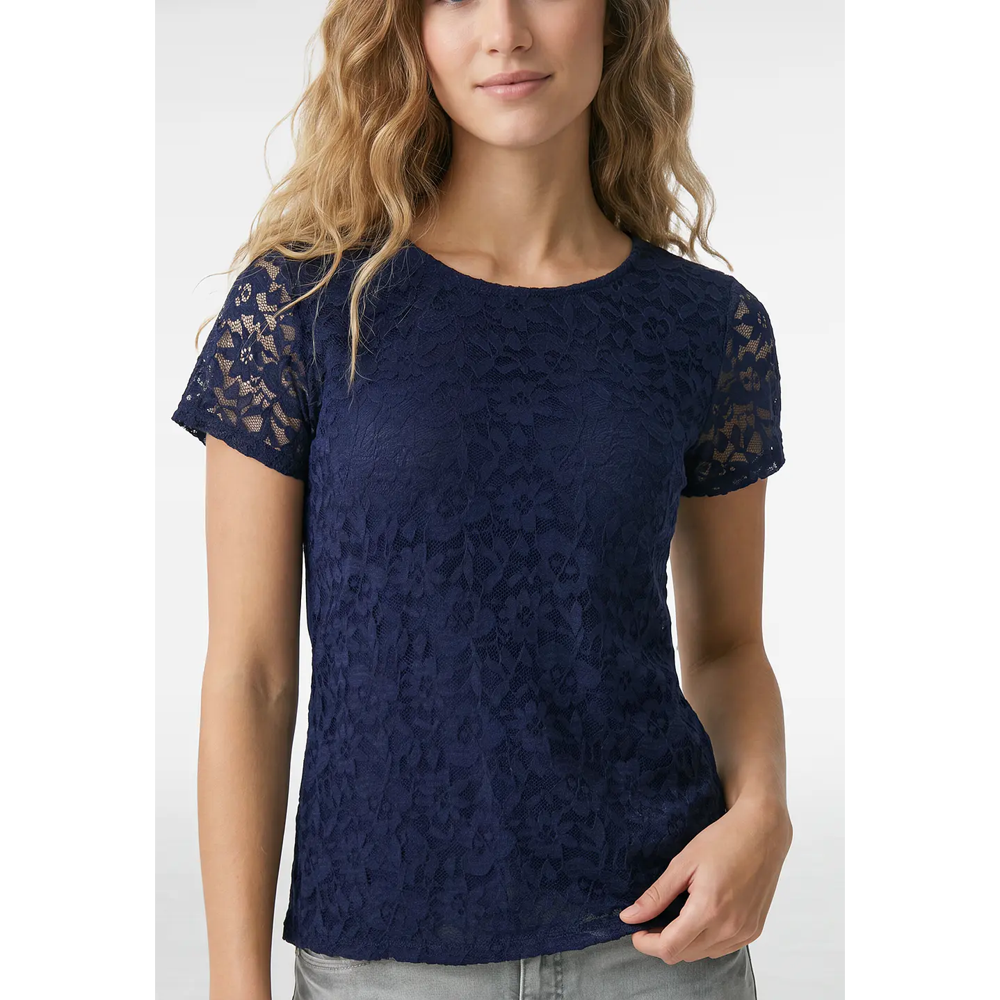 Polera Encaje Mujer Azul 2