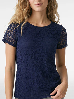 Polera Encaje Mujer Azul