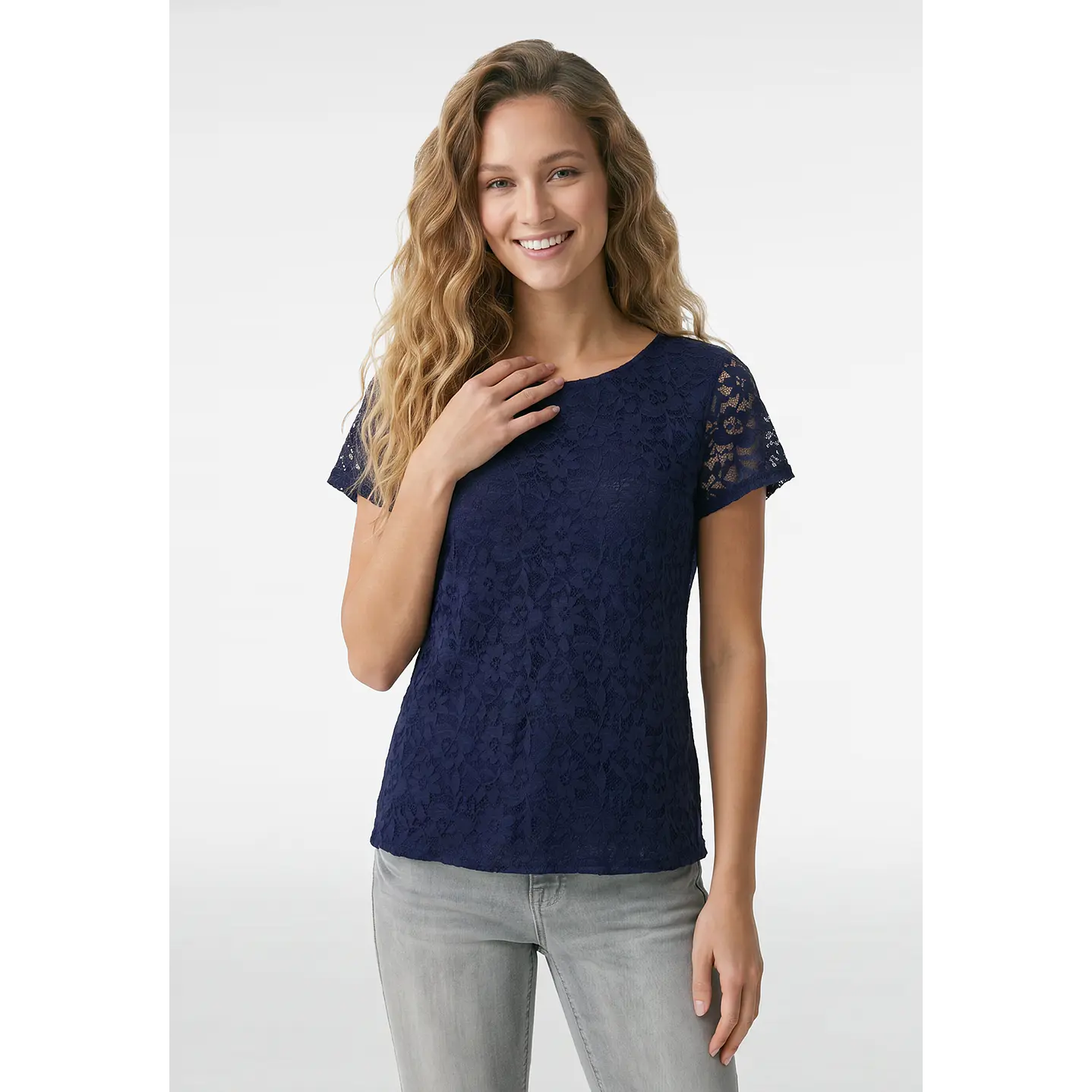 Polera Encaje Mujer Azul 1