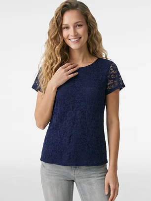 Polera Encaje Mujer Azul