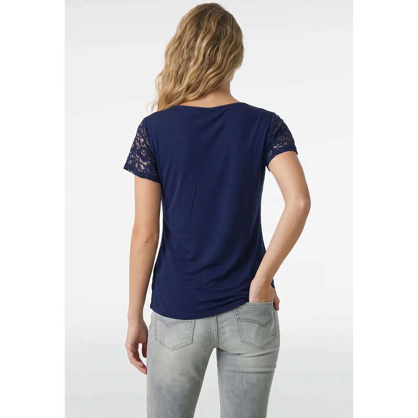 Polera Encaje Mujer Azul 3