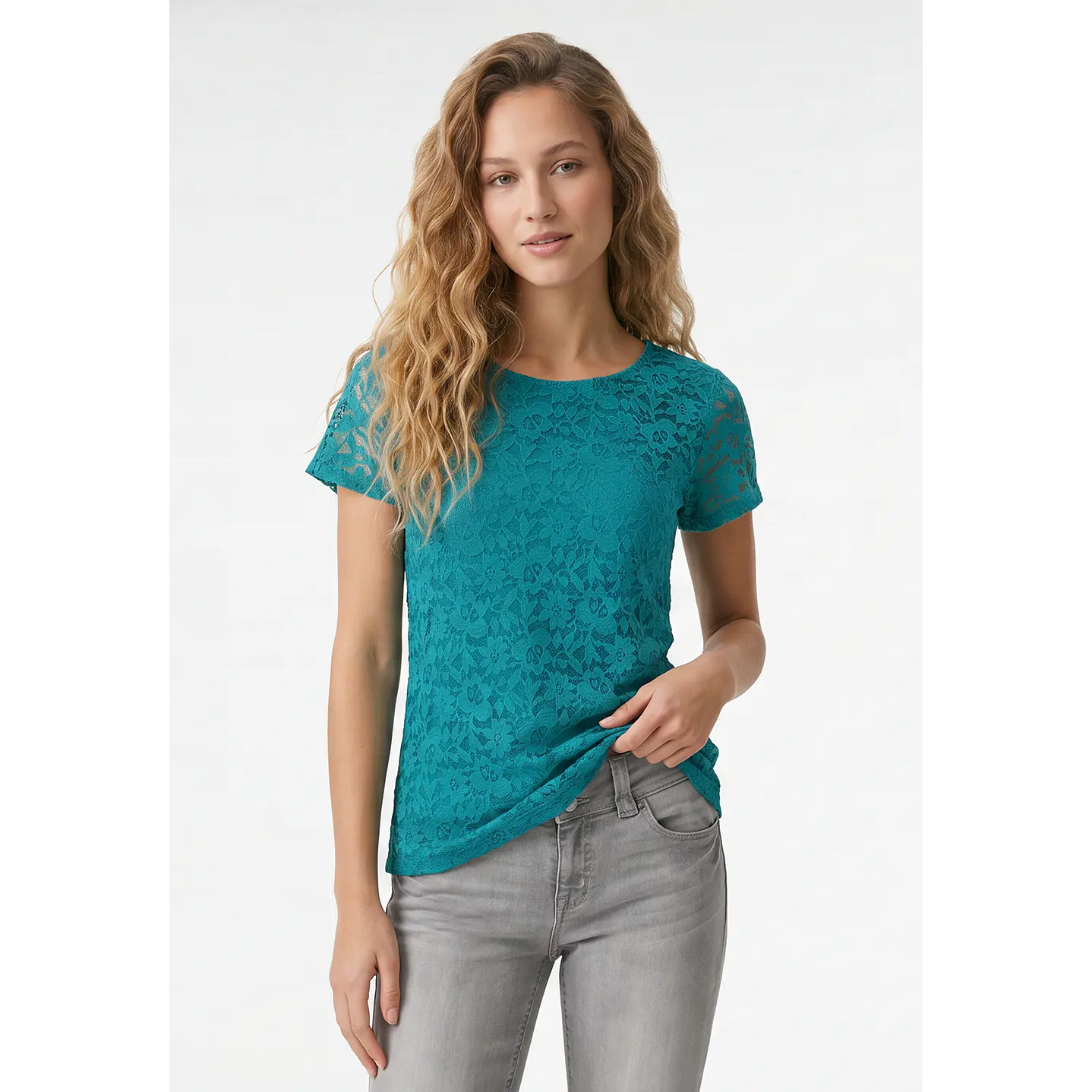 Polera Encaje Mujer Turquesa 1