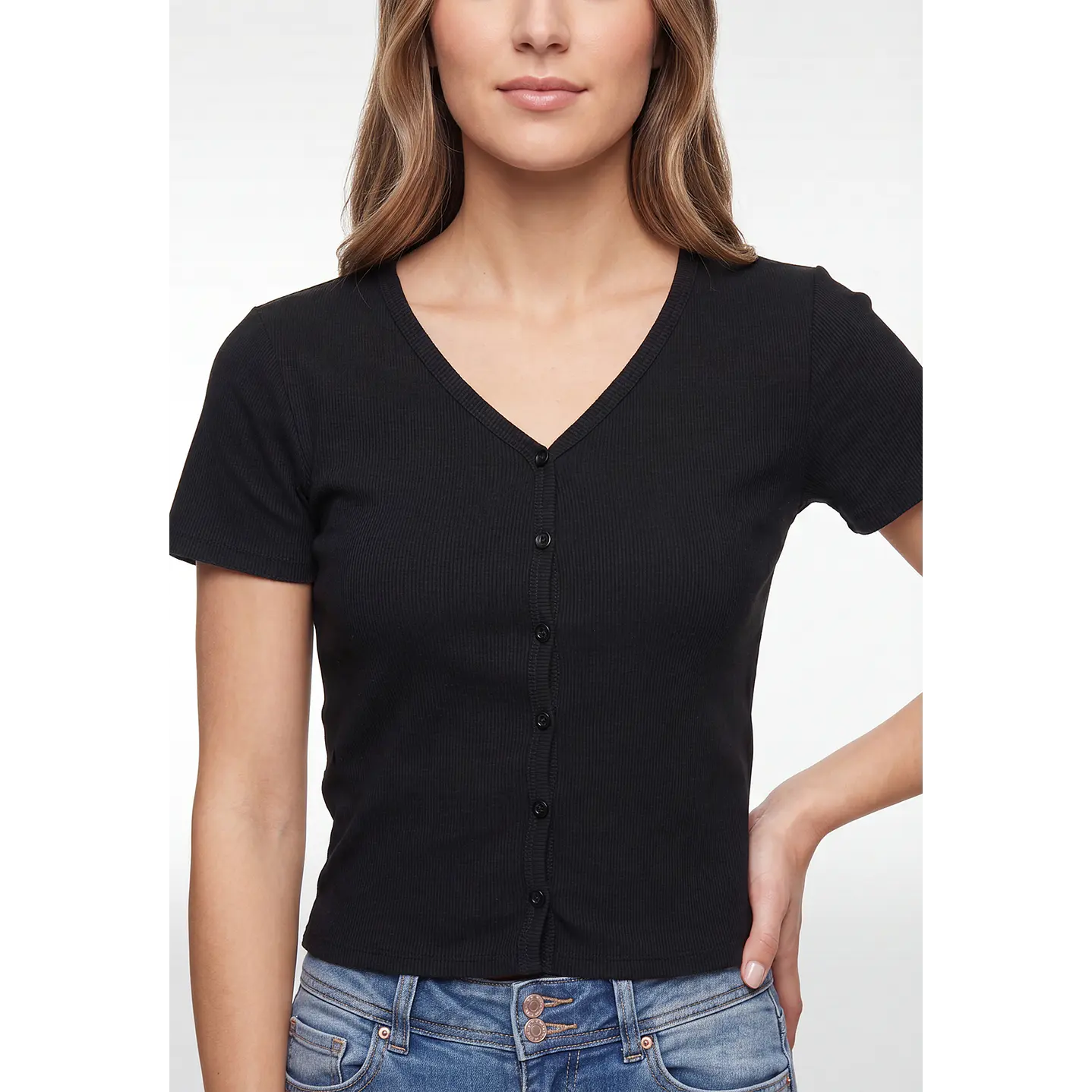Polera Botones Mujer Negro 2
