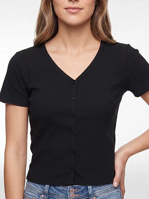 Polera Botones Mujer Negro