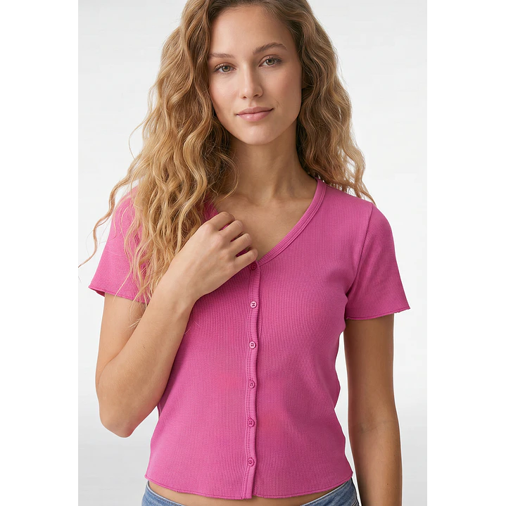 Polera Botones Mujer Fucsia 2