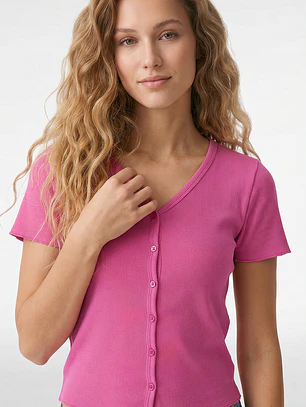 Polera Botones Mujer Fucsia