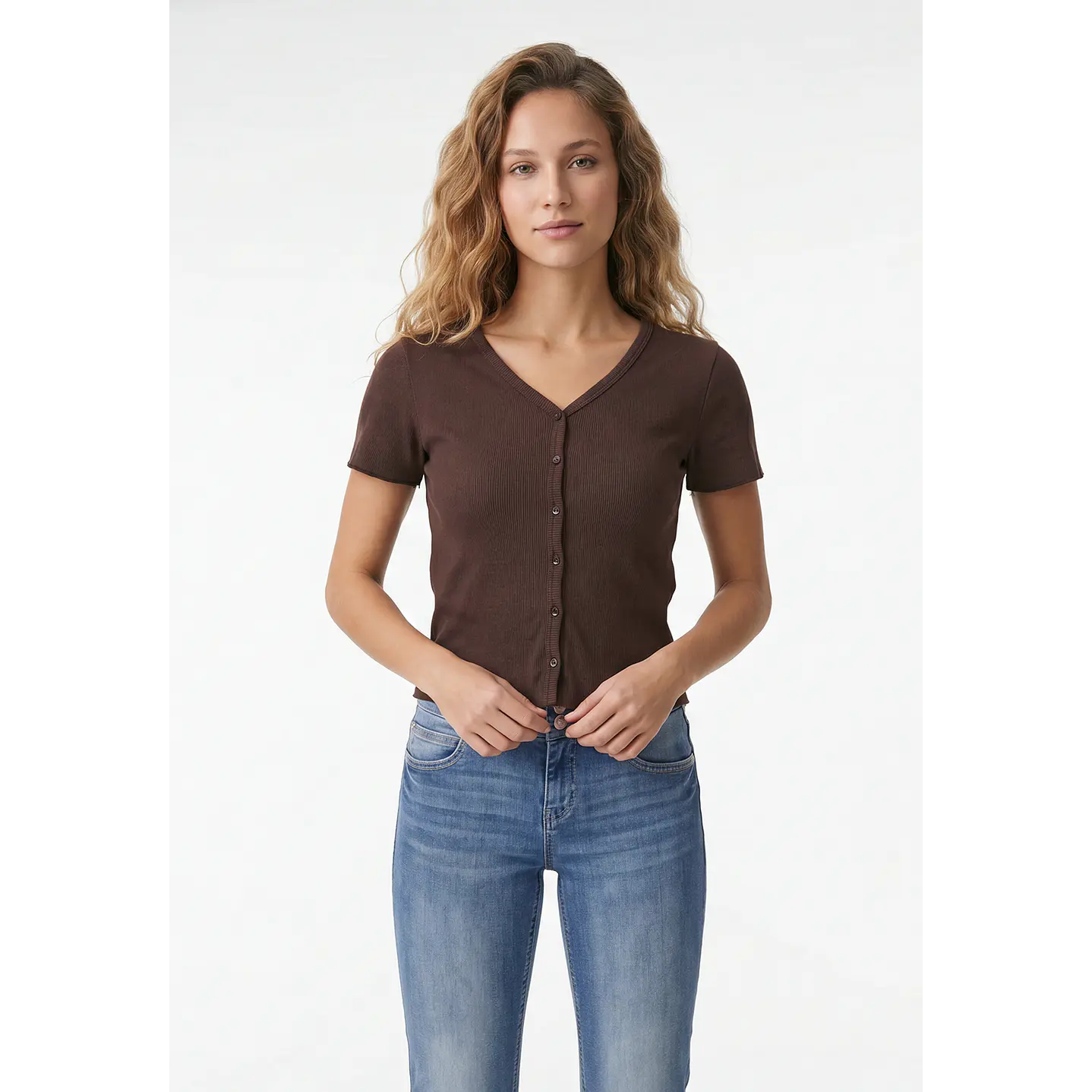 Polera Botones Mujer Café 1