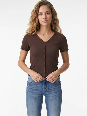 Polera Botones Mujer Café