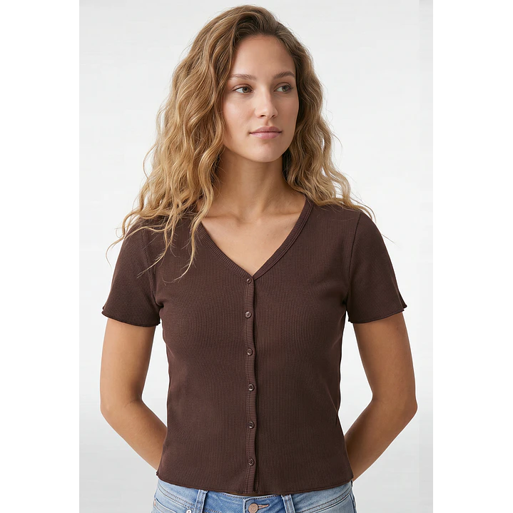 Polera Botones Mujer Café 2