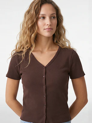 Polera Botones Mujer Café
