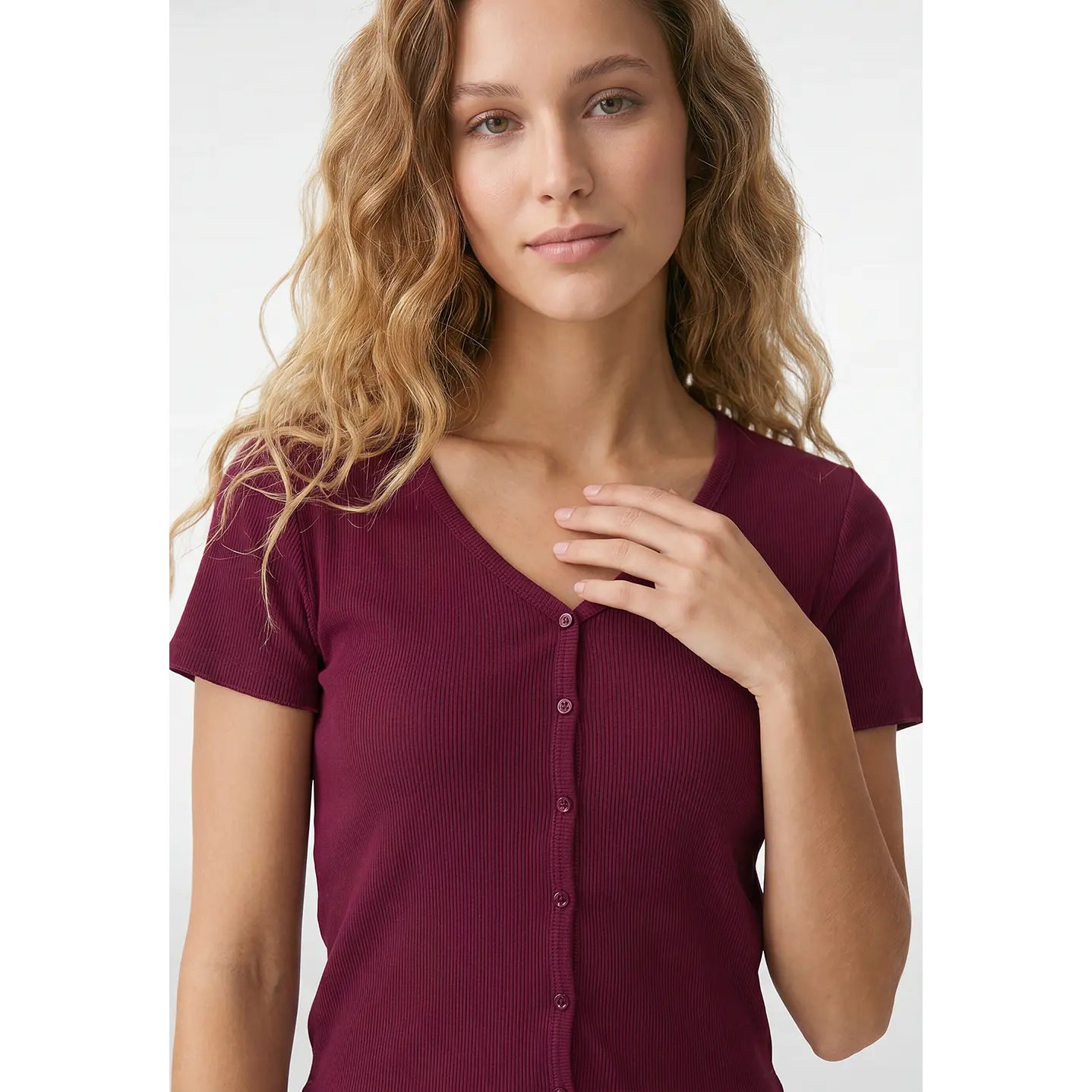 Polera Botones Mujer Burdeo 2