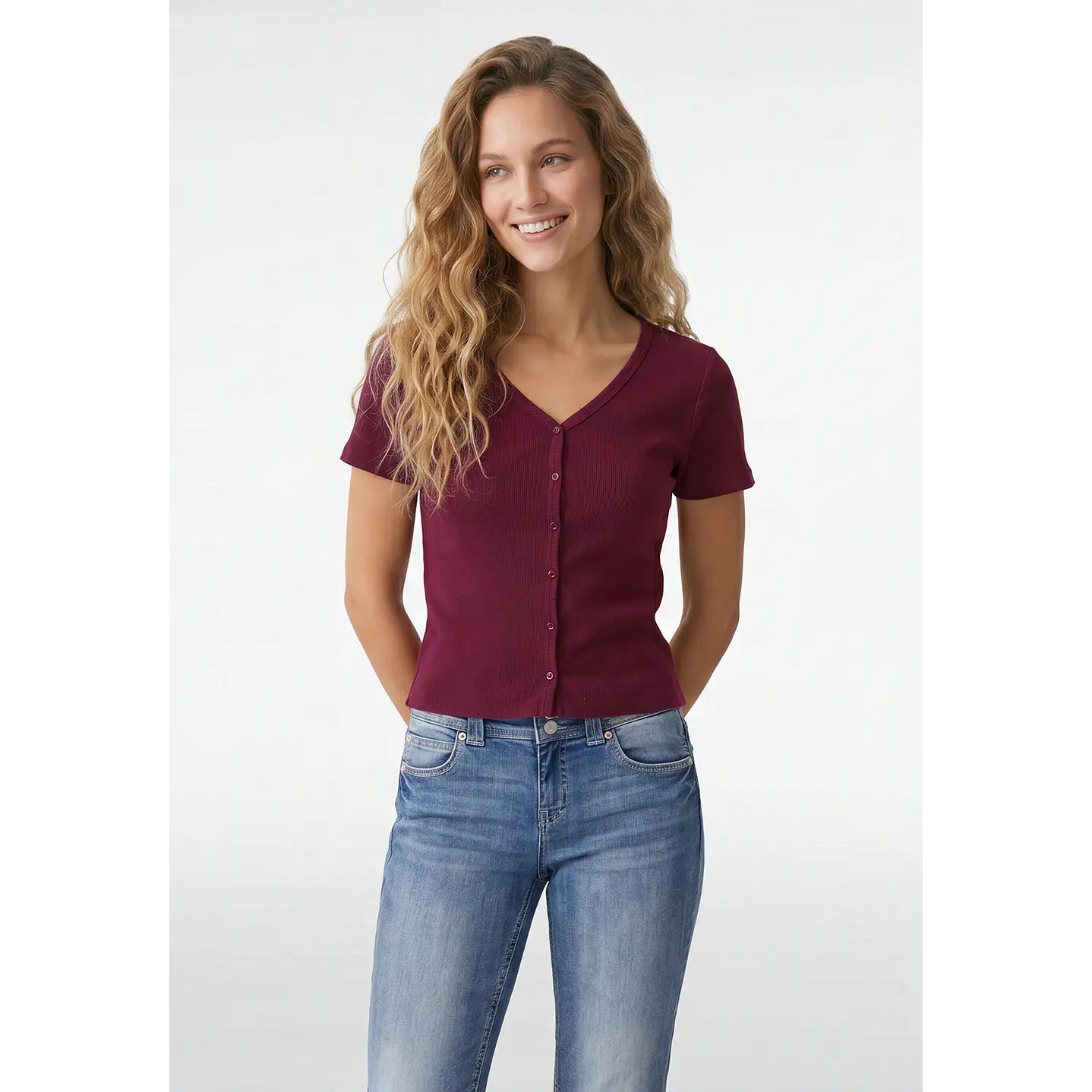 Polera Botones Mujer Burdeo 1