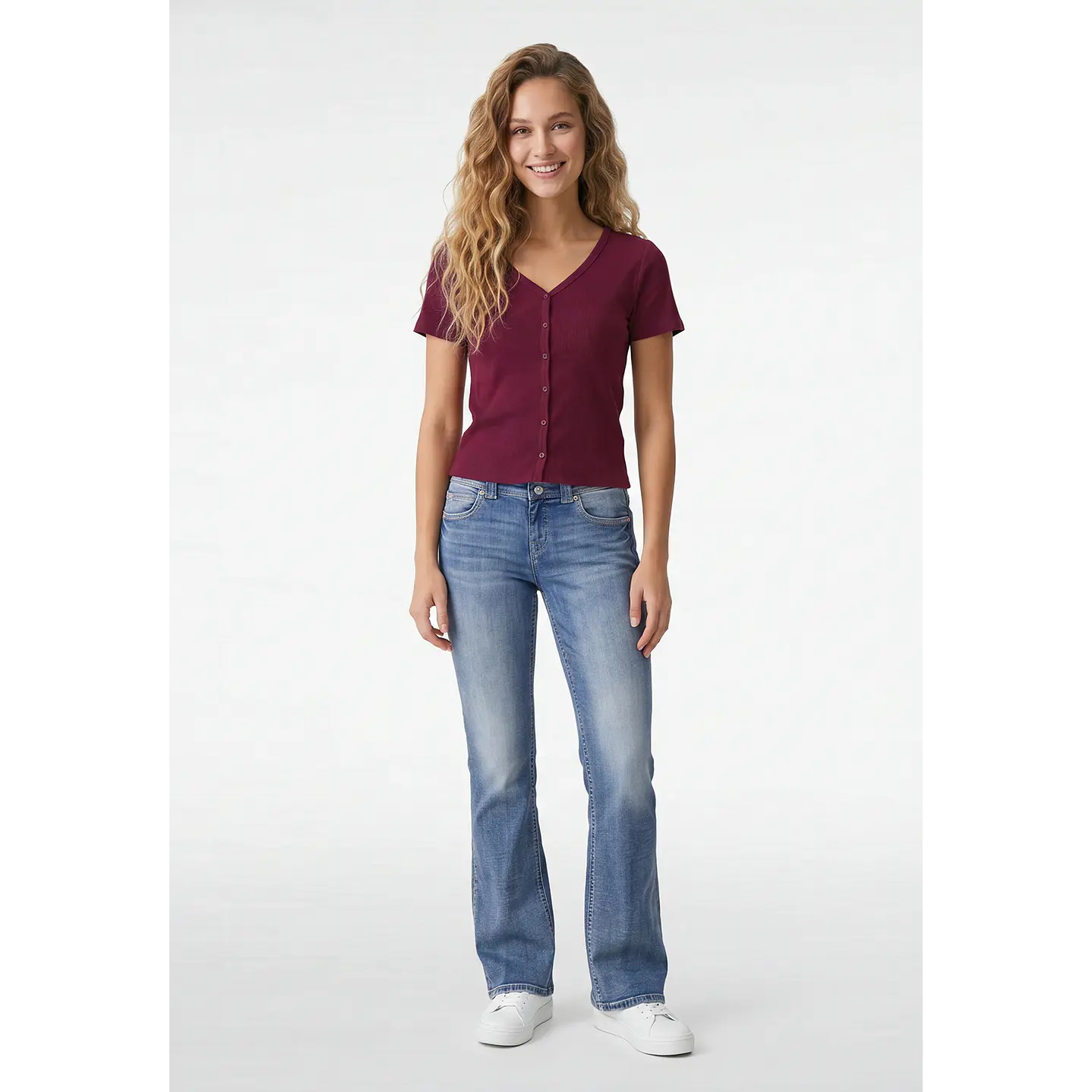 Polera Botones Mujer Burdeo 4
