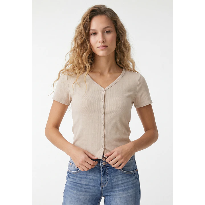 Polera Botones Mujer Beige 1