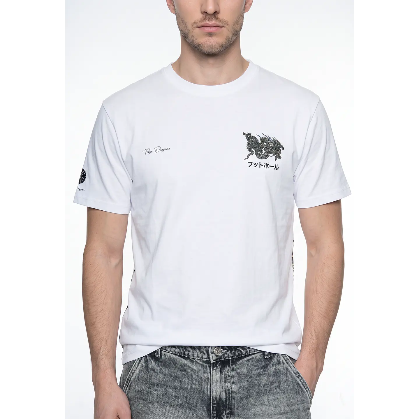 Polera Dragones Relaxed Hombre Blanco 4
