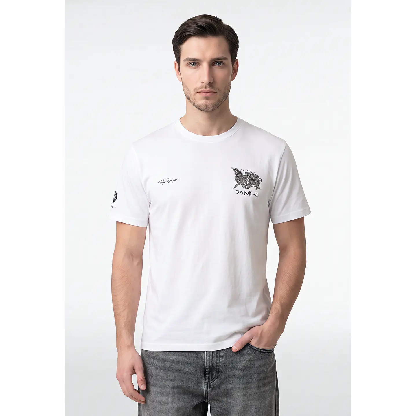 Polera Dragones Relaxed Hombre Blanco 1