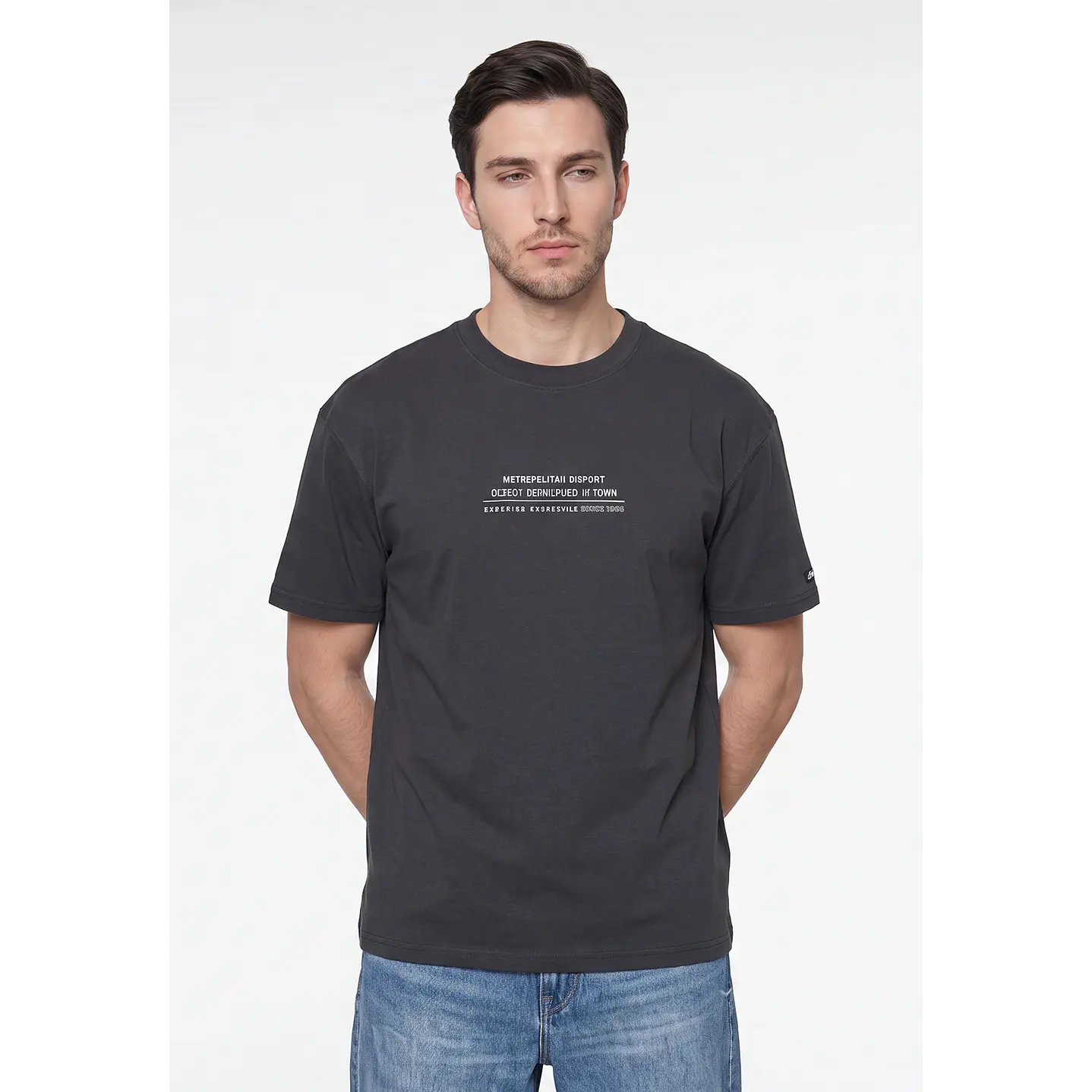 Polera Letras Hombre Gris 1