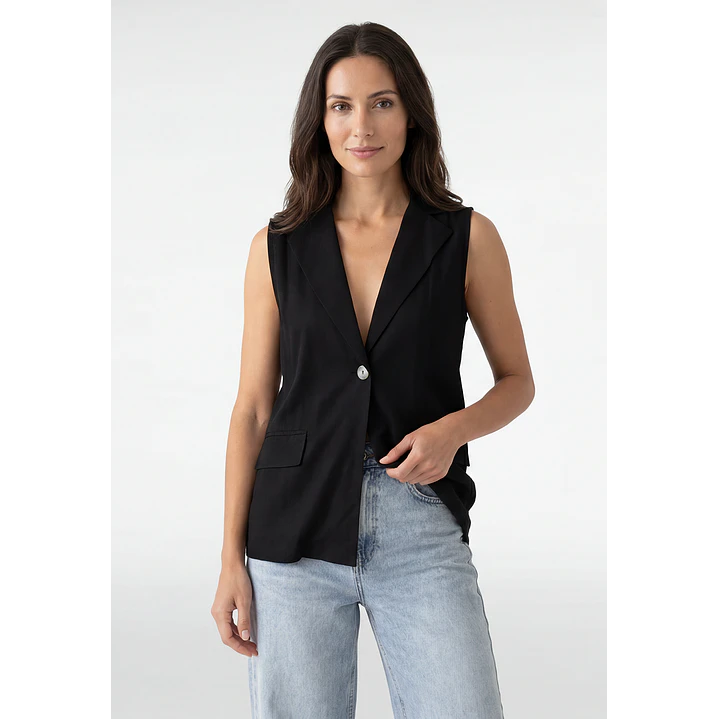 Blazer Lino Mujer Sin Manga Negro 1