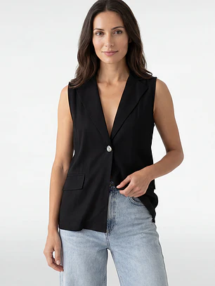 Blazer Lino Mujer Sin Manga Negro