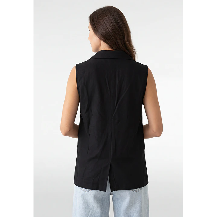 Blazer Lino Mujer Sin Manga Negro 3