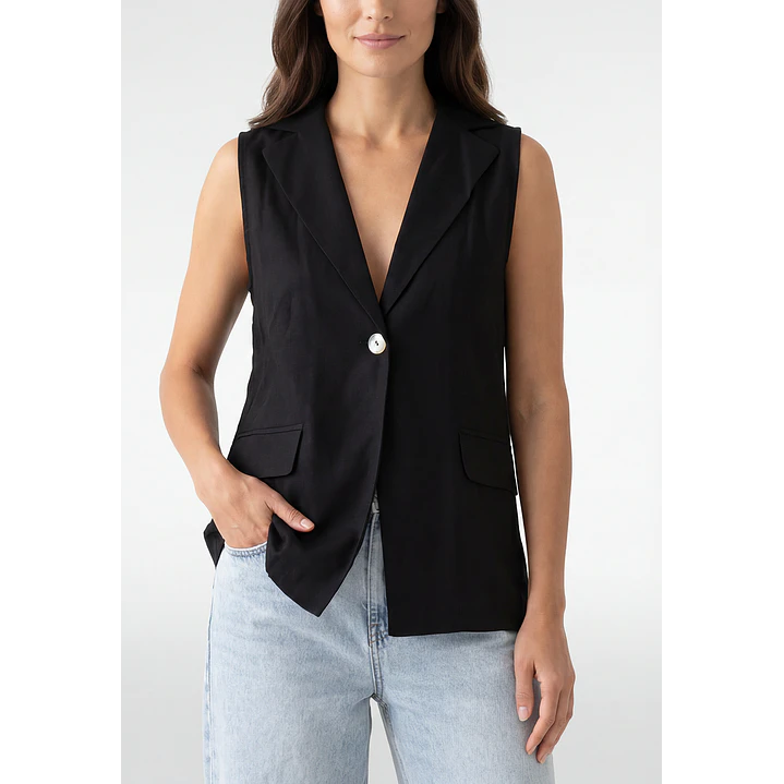 Blazer Lino Mujer Sin Manga Negro 4