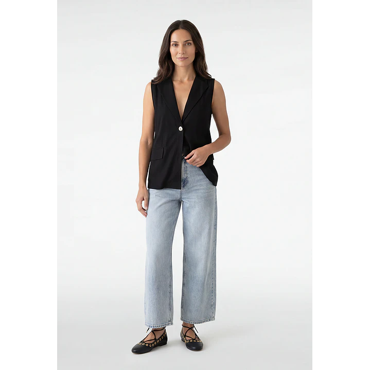 Blazer Lino Mujer Sin Manga Negro 2