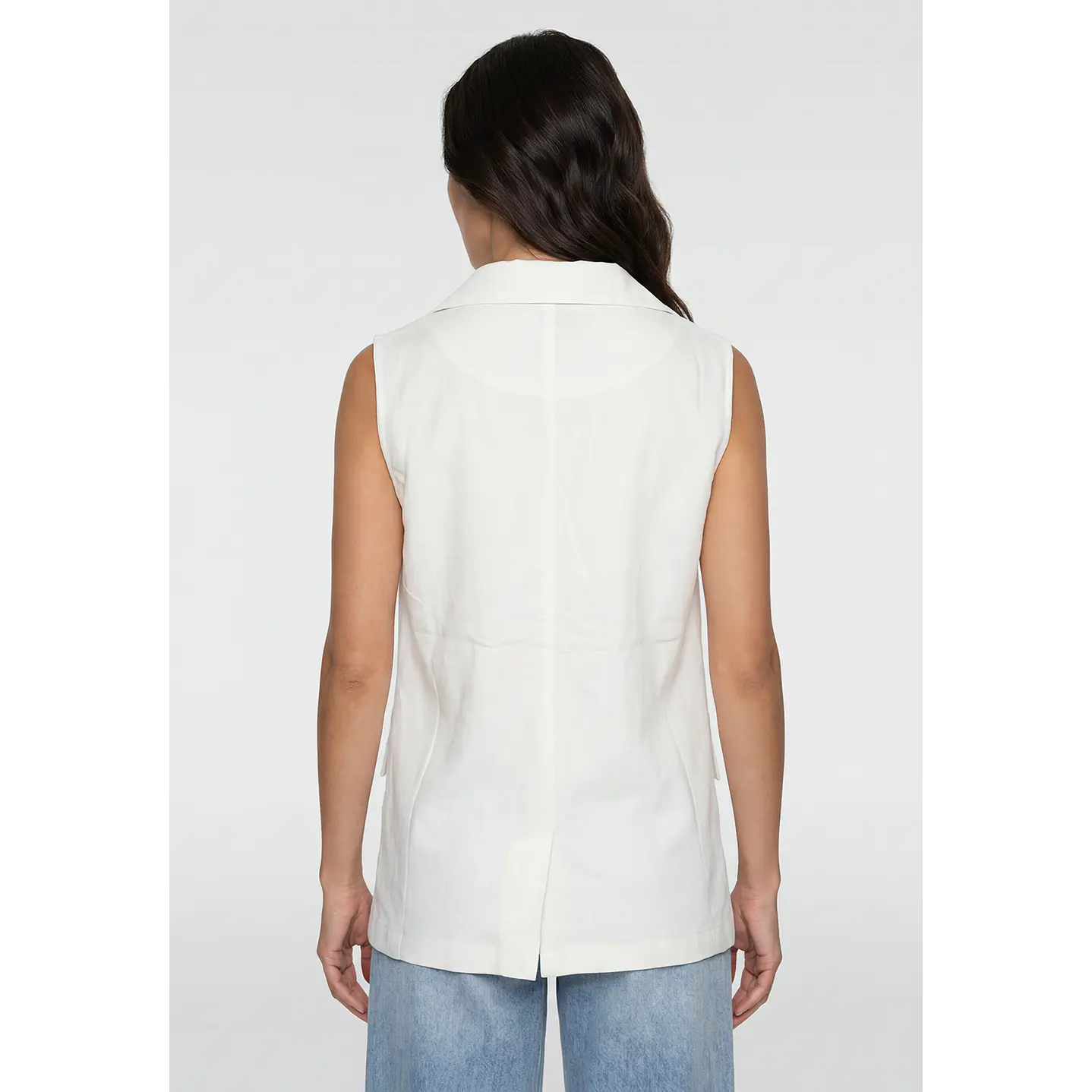 Blazer Lino Mujer Sin Manga Crudo 3