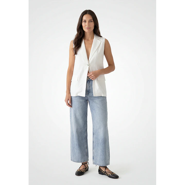Blazer Lino Mujer Sin Manga Crudo 2