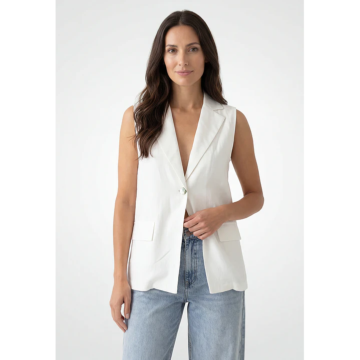 Blazer Lino Mujer Sin Manga Crudo 1