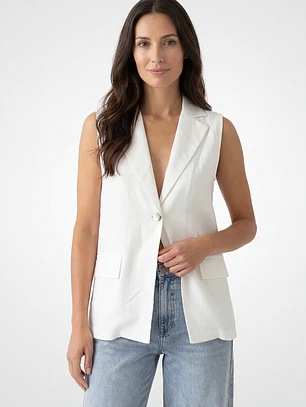 Blazer Lino Mujer Sin Manga Crudo