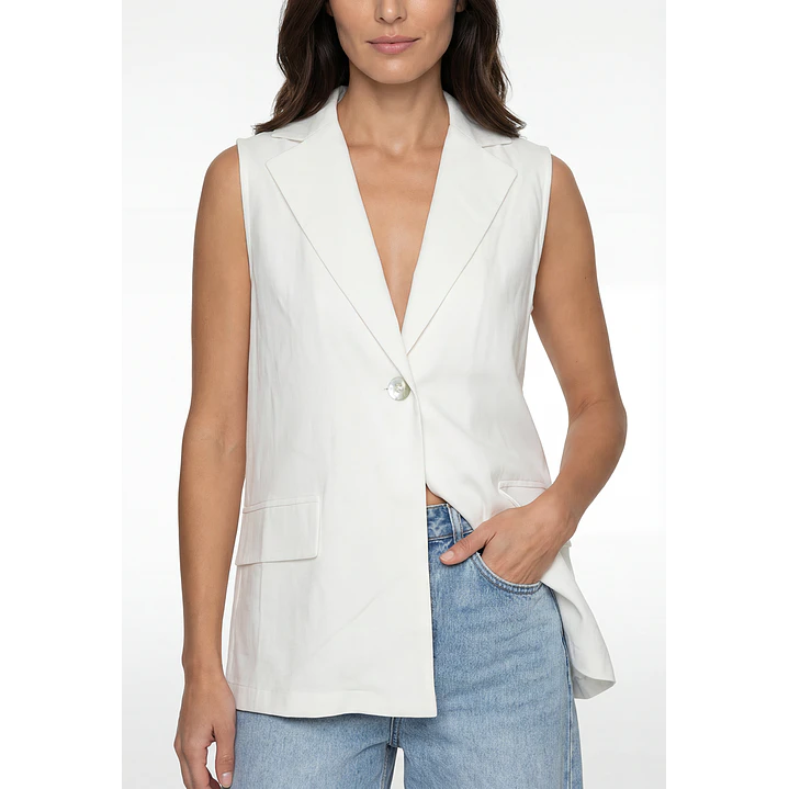 Blazer Lino Mujer Sin Manga Crudo 4