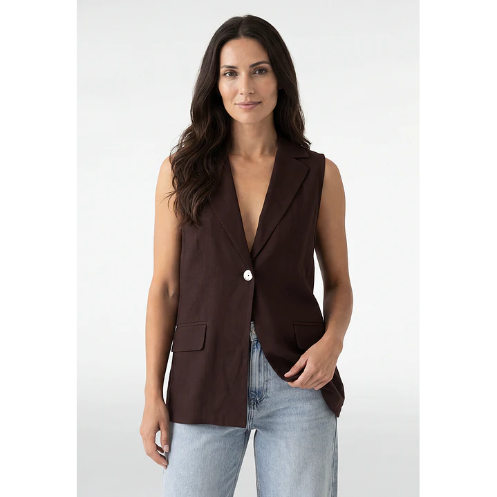 Blazer Lino Mujer Sin Manga Café 1