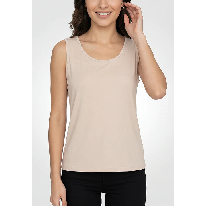 Polera Clasica Mujer Sin Manga Beige 4