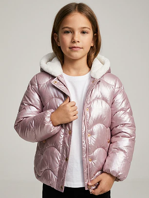 Parka Metalizada Niña Rosado Familyshop