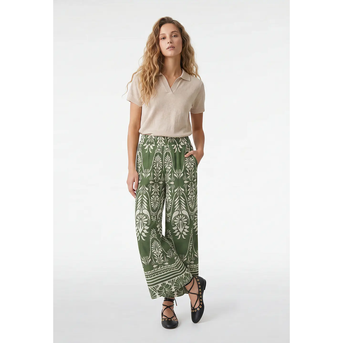 Pantalón Palazzo Mujer Verde 2