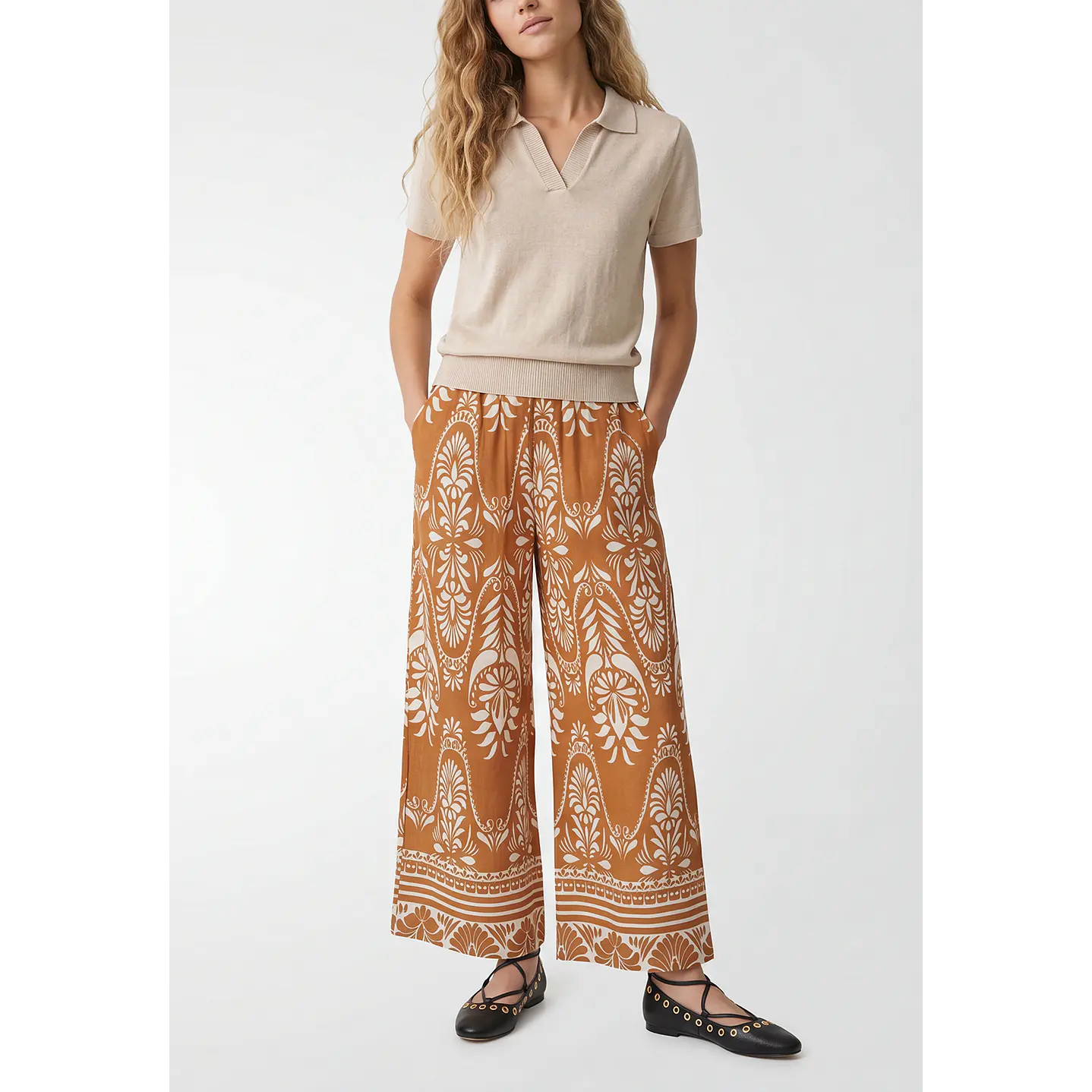 Pantalón Palazzo Mujer Caramelo 1