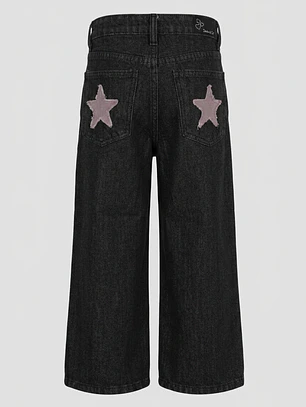 Jeans Parche Estrella Niña Negro
