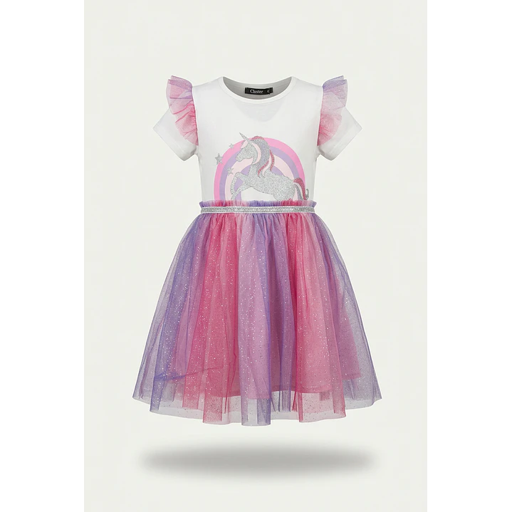 Vestido Unicornio Niña Crudo 1