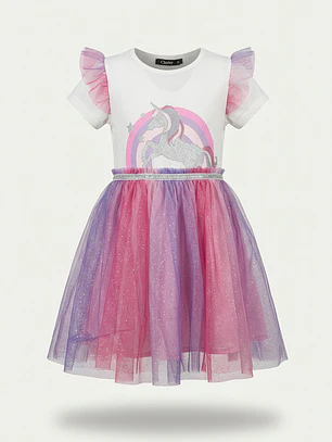 Vestido Unicornio Niña Crudo